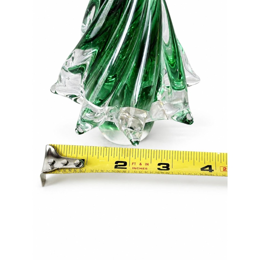 Vintage Murano Style 6" Green Clear Hand-Blown Art Glass Christmas Tree Figurine - Picture 5 of 7
